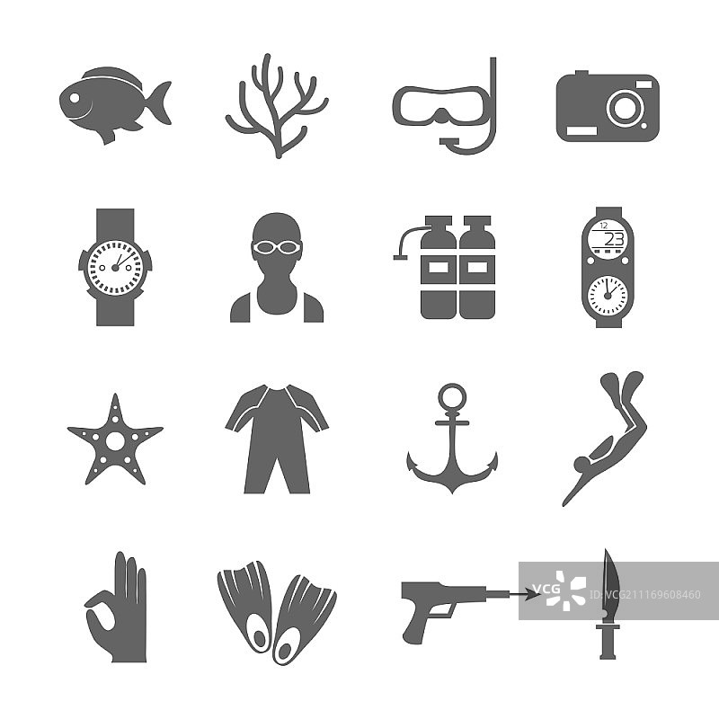 潜水剪影图标：水下运动符号矢量图图片素材