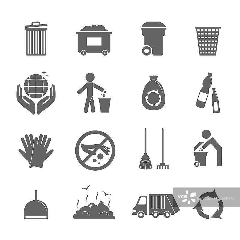 垃圾回收环境卫生黑色图标集矢量图图片素材
