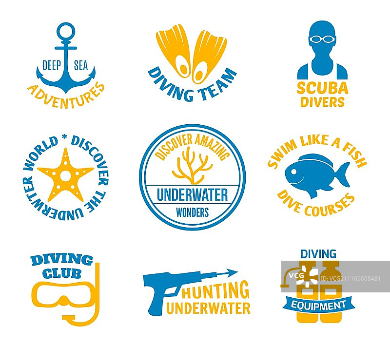 深海潜水探险，水肺潜水员海豹套装，孤立矢量图图片素材