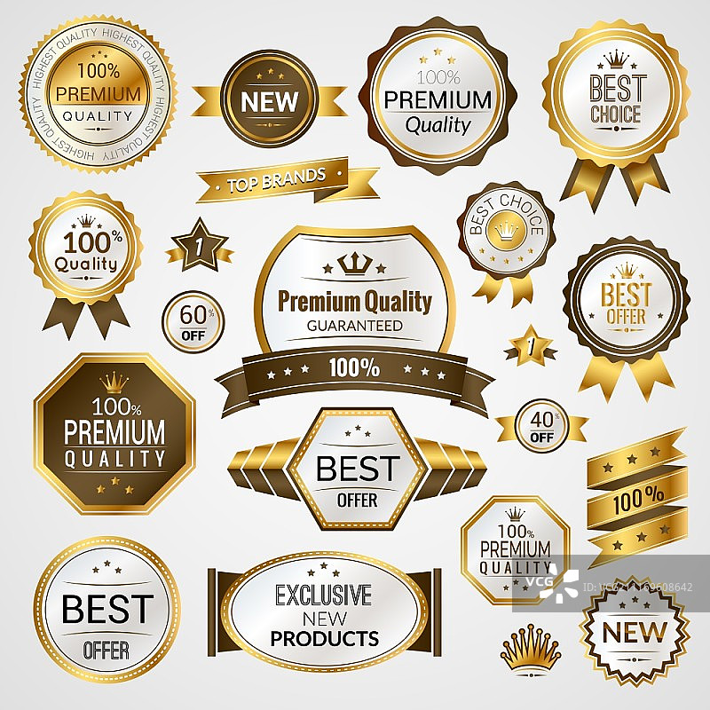奢华金色优质精选标签组矢量图图片素材