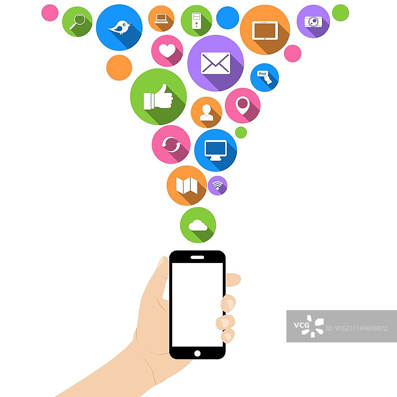 手持手机，社交媒体扁平图标图片素材
