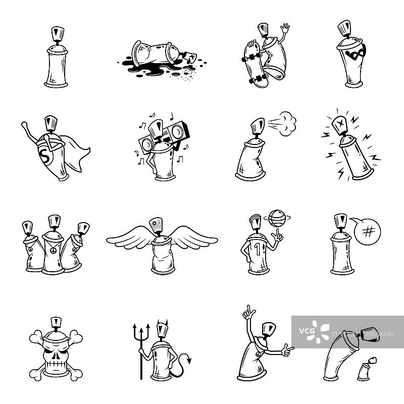 装饰性涂鸦轮廓城市街道嘻哈青年人物图形图标集抽象隔离矢量图图片素材