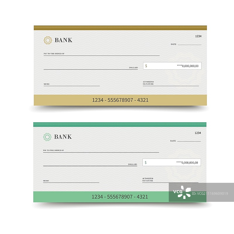 真实的银行检查集孤立在白色背景矢量插图图片素材