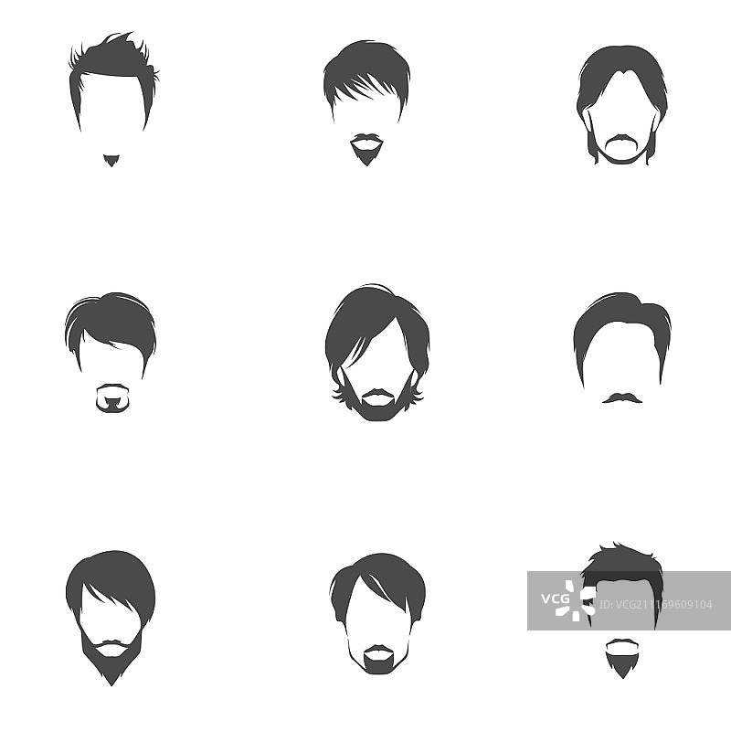 具有发型风格的英俊男人头像剪影矢量图图片素材