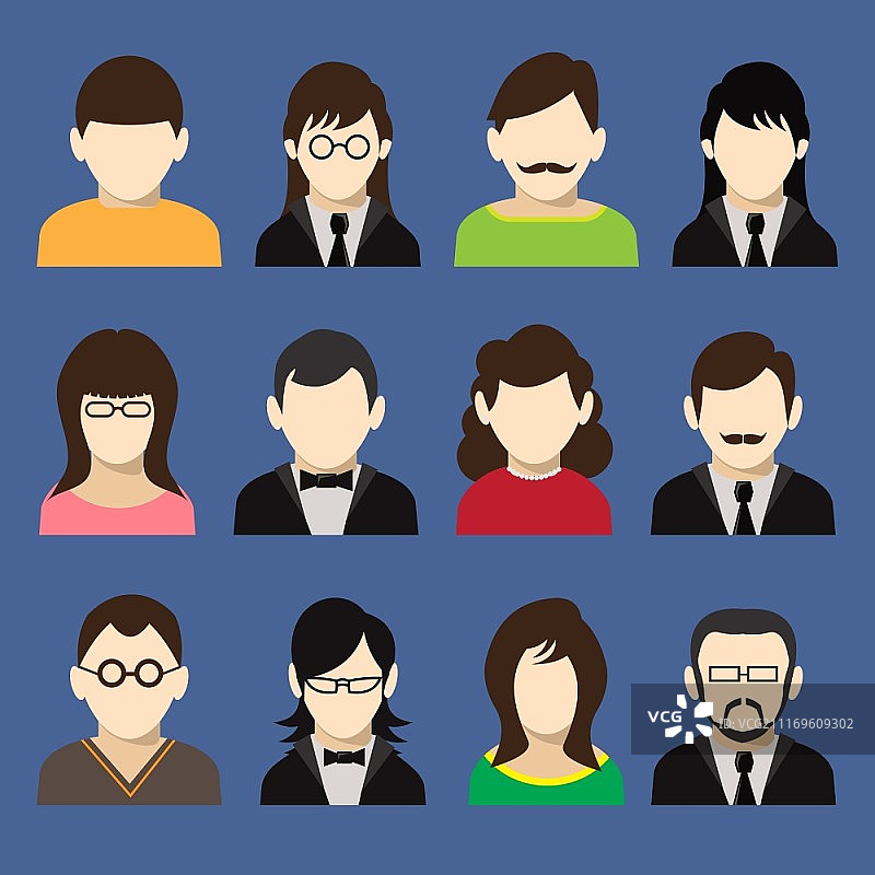 社交网络商业个人用户头像图标设计扁平矢量插画图片素材