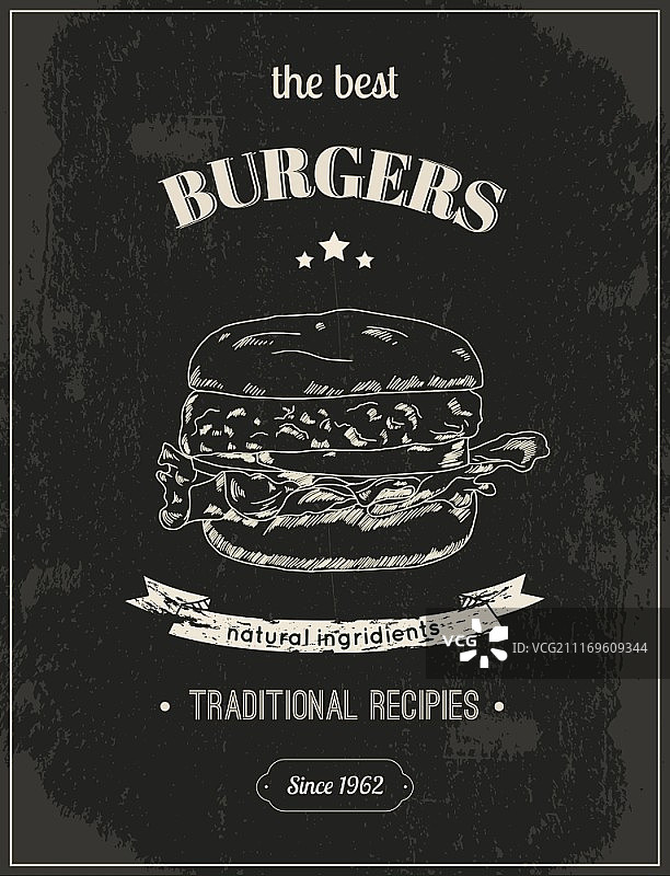 餐厅黑板复古汉堡包矢量海报设计图片素材