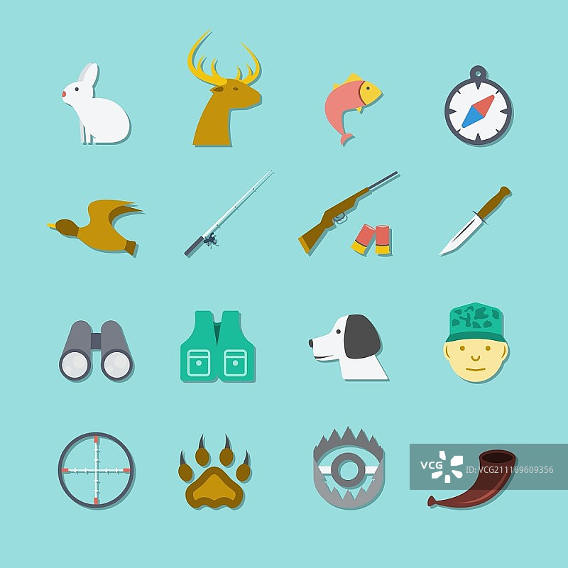 扁平风格的狩猎动物休闲图标矢量图图片素材