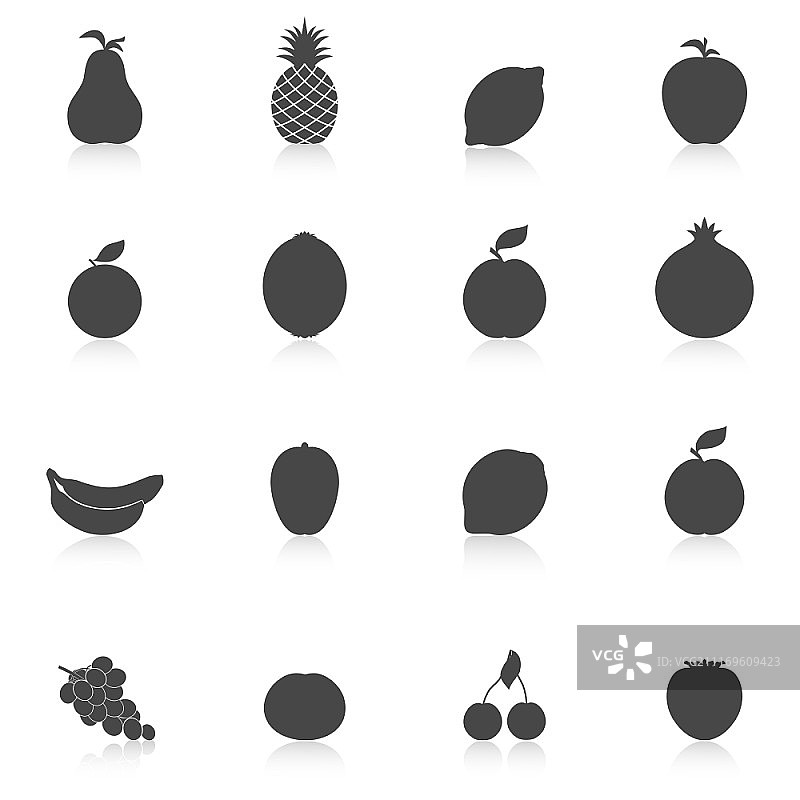 黑色独立水果图标与倒影矢量图图片素材