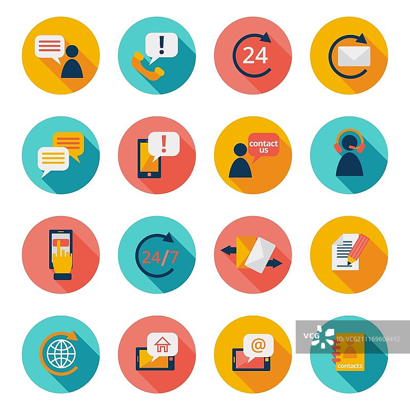 客户服务联络方式扁平图标，在线和离线支持服务矢量图图片素材