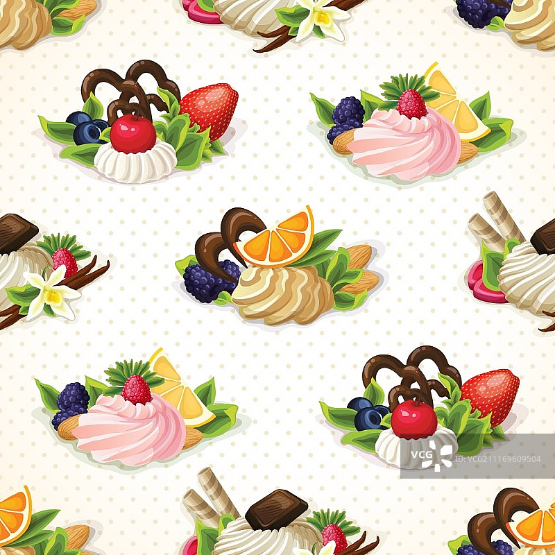 水果坚果香草奶油甜点无缝图案图片素材