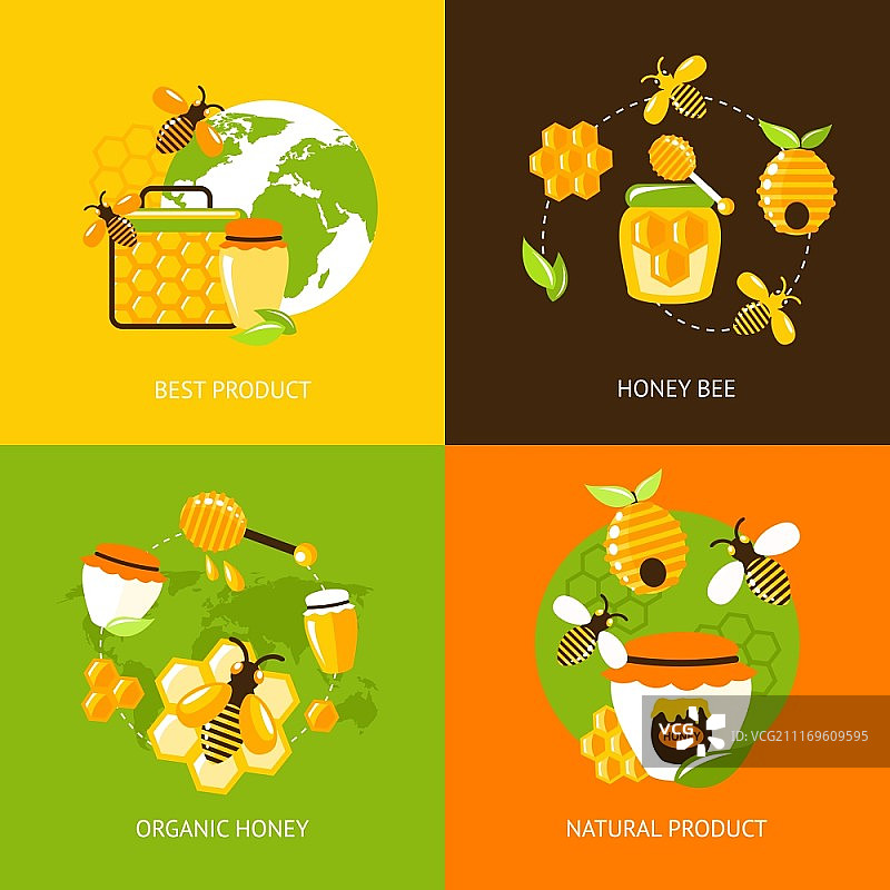 最佳有机天然蜂蜜图标集矢量素材图片素材