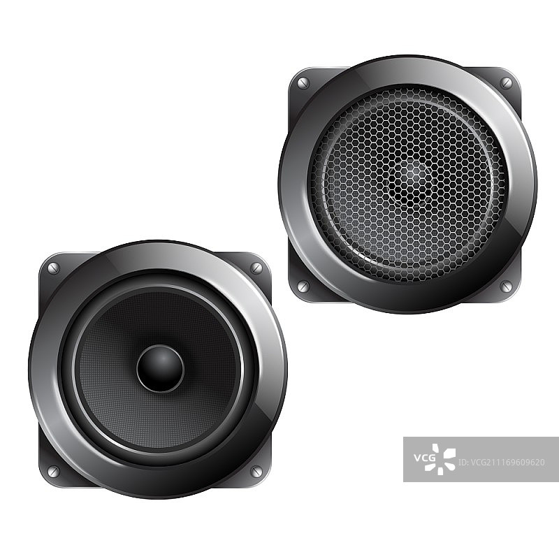 白色背景上隔离的音频扬声器低音炮音乐系统矢量图图片素材