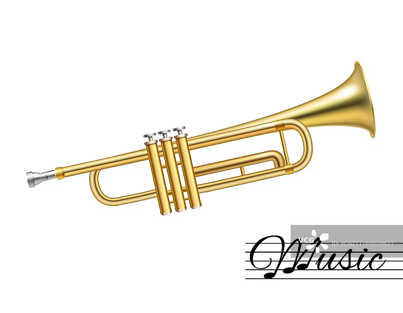 白色背景上的金色小号矢量图图片素材