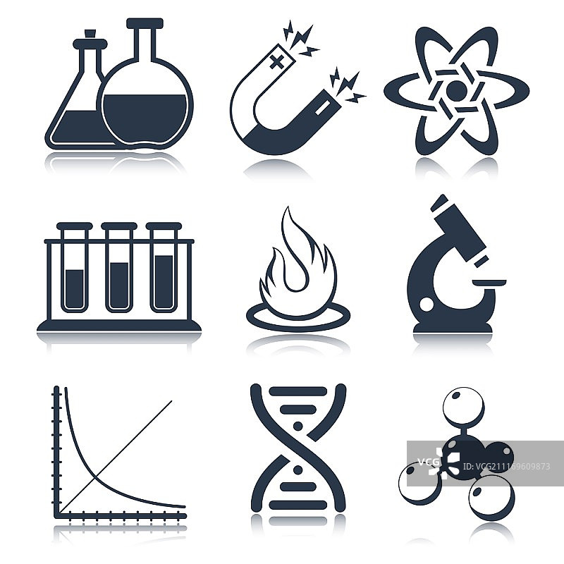 物理科学实验室设备黑色教育图标集矢量图图片素材