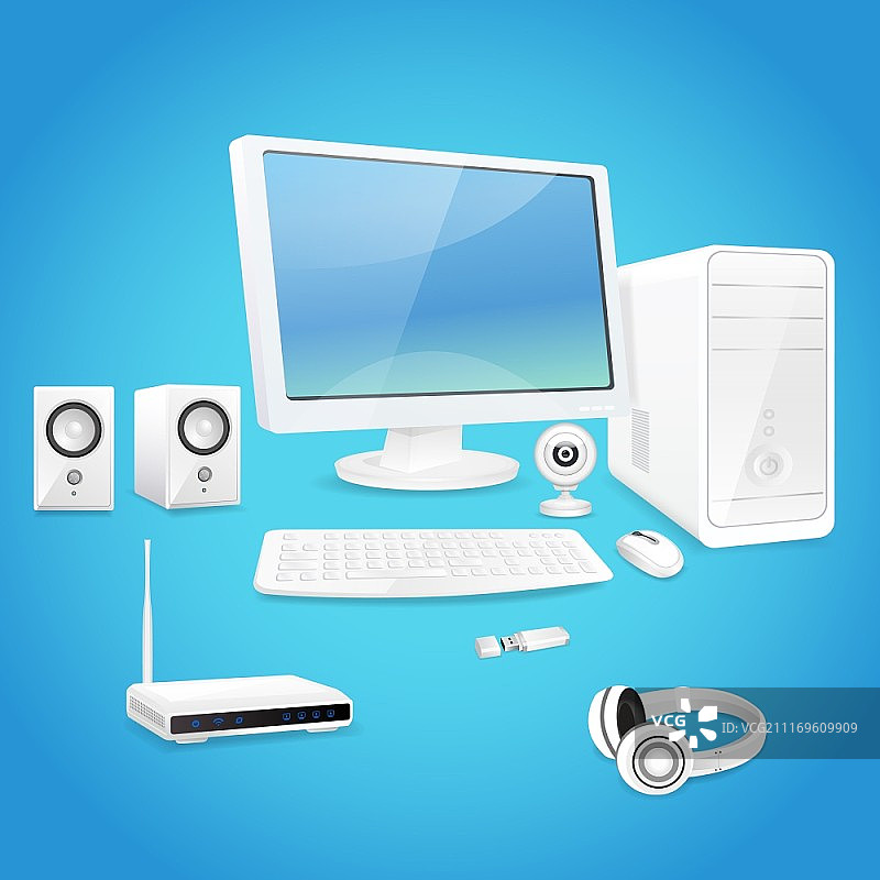 显示器音箱键盘电脑配件矢量图图片素材