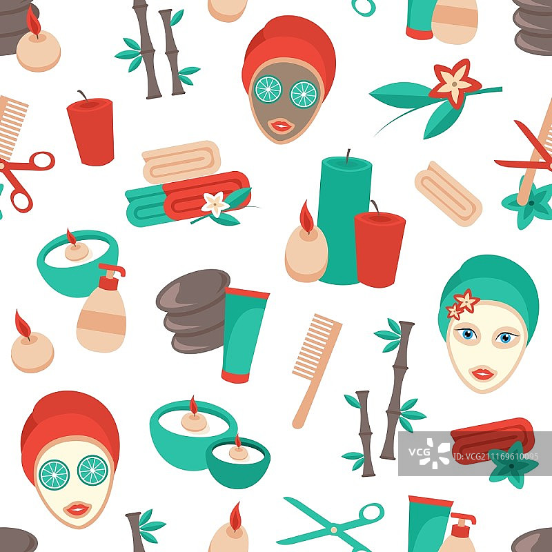 SPA放松桑拿身体裹敷护理毛巾，含精油植物油按摩抽象无缝图案矢量图图片素材