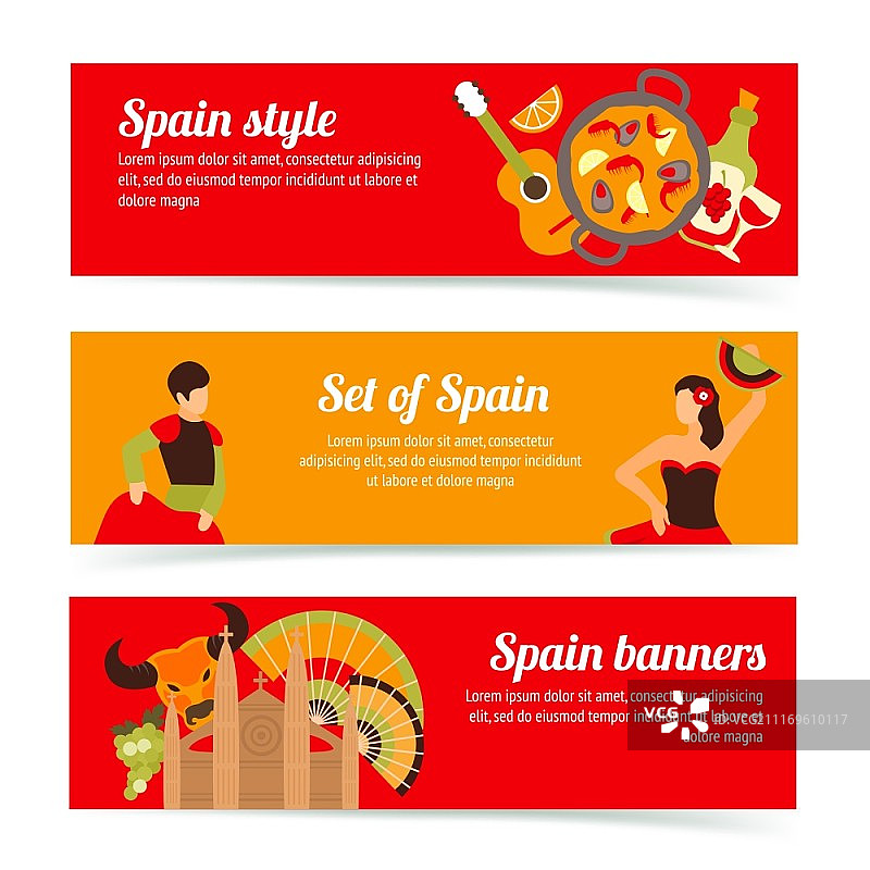 西班牙旅行文化葡萄酒弗拉门戈banner矢量图图片素材