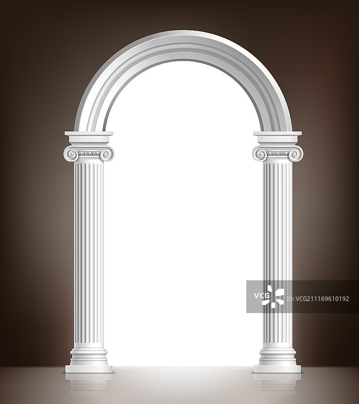 逼真的古董爱奥尼柱大理石拱门背景矢量图图片素材
