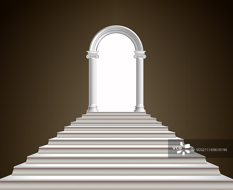 逼真仿古爱奥尼柱大理石拱门楼梯矢量图图片素材