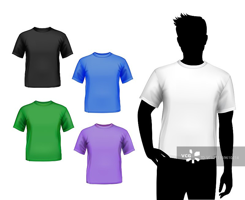 彩色男款圆领T恤套装与人物剪影矢量图图片素材