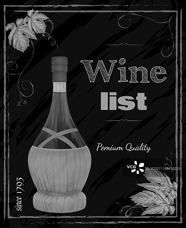 复古餐厅优质粉笔酒单卡片菜单模板矢量插图图片素材