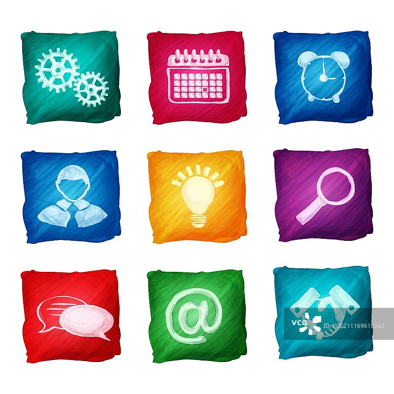 握手灯泡闹钟水彩商务图标矢量素材图片素材