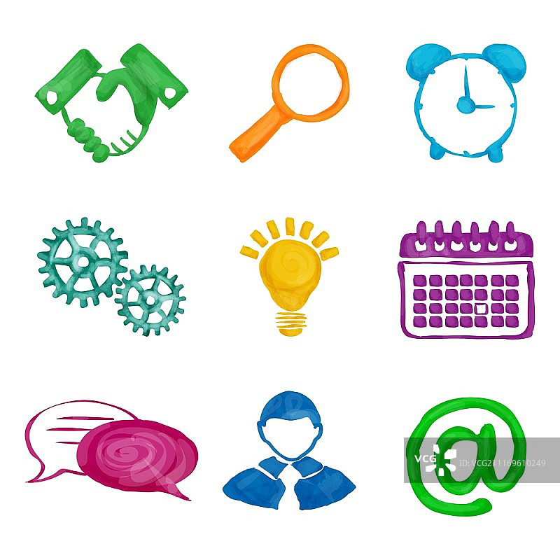 握手放大镜闹钟商务图标矢量图图片素材