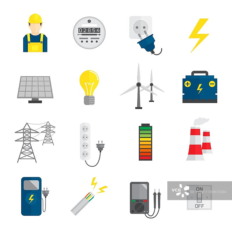 扁平风格的电力能源蓄电池图标矢量素材图片素材