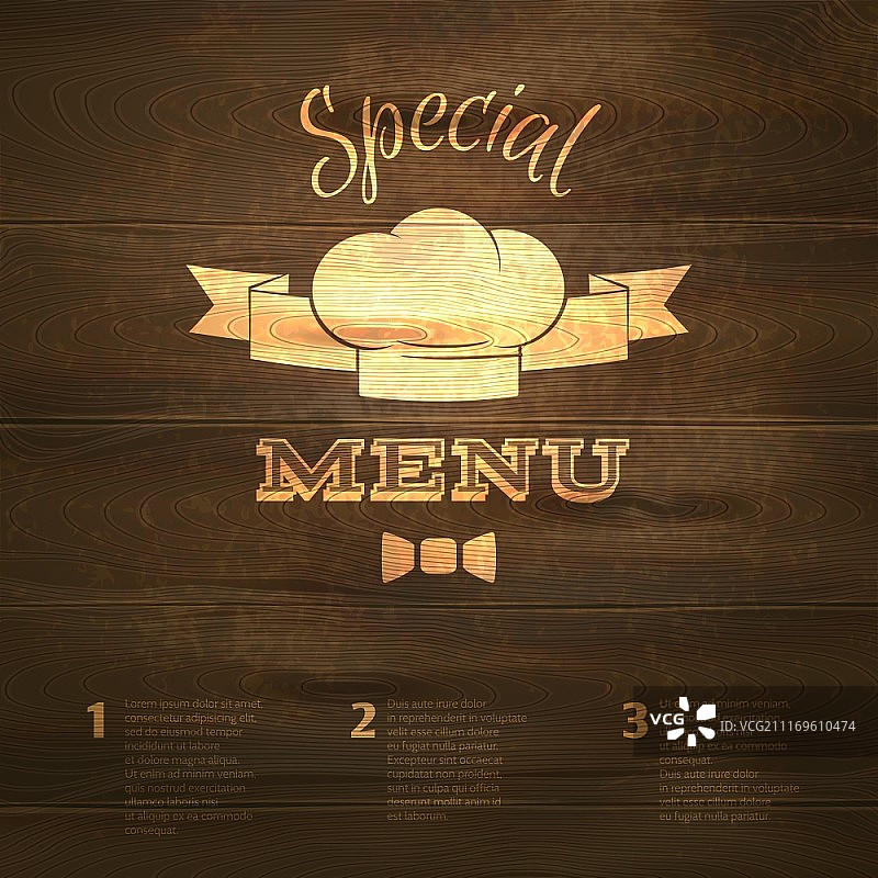 木质背景上的厨师帽餐厅菜单图片素材