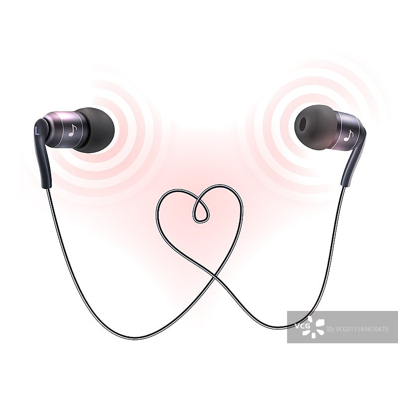 带彩色声波海报的黑色有线耳机图片素材