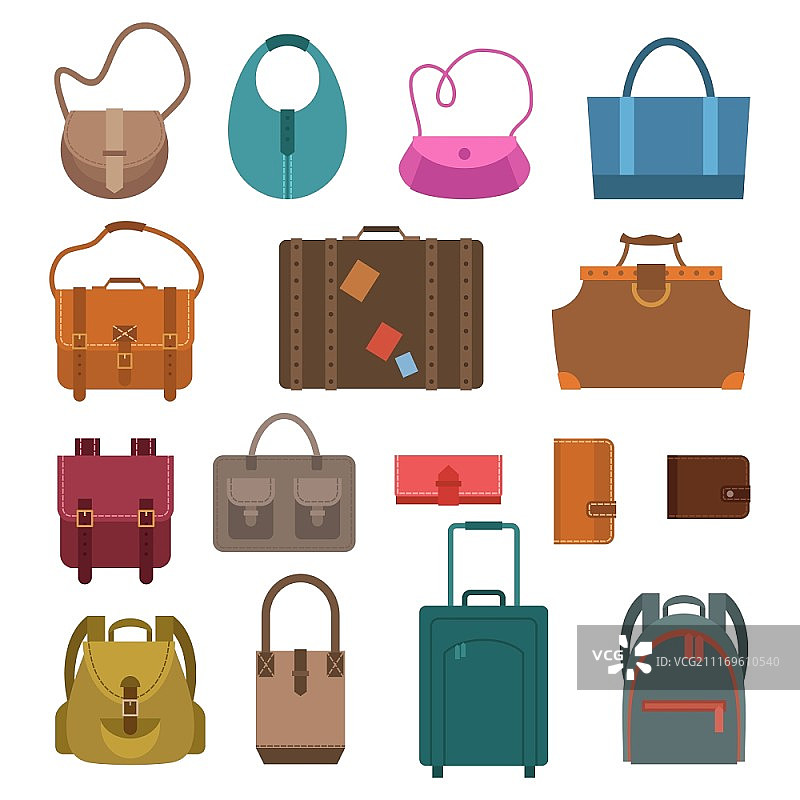 女士时尚与行李包彩色图标矢量图图片素材