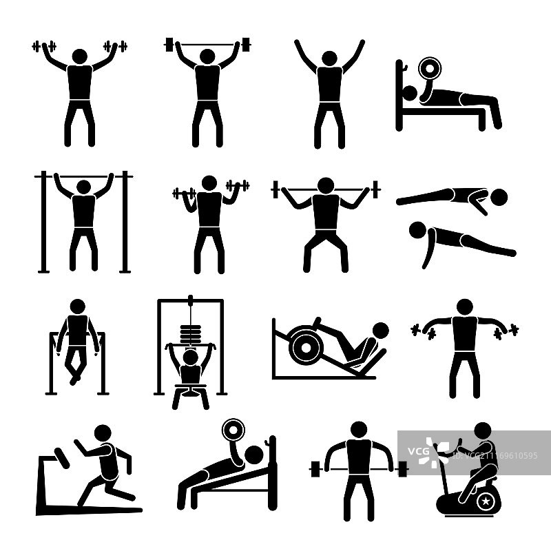 运动健身房训练黑色图标集矢量图图片素材