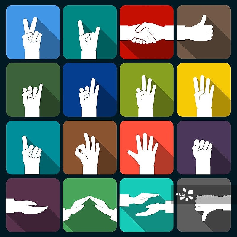 手部表情、符号、信号和手势图标扁平隔离矢量图图片素材