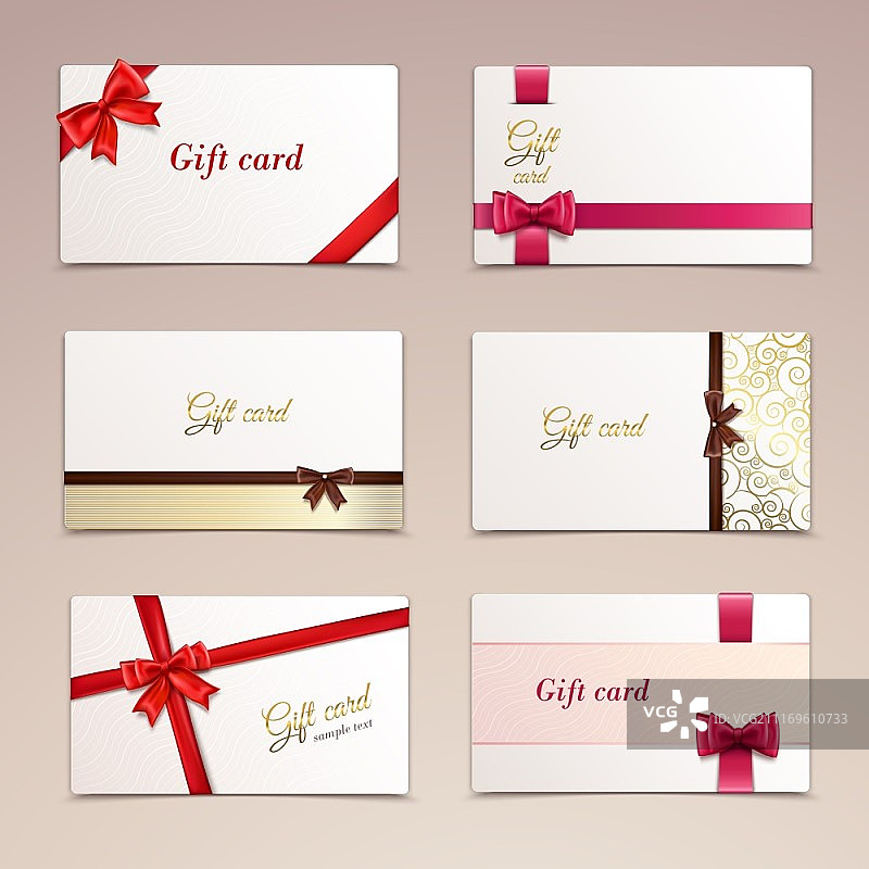 带红色蝴蝶结和丝带的礼品纸板卡片矢量图图片素材