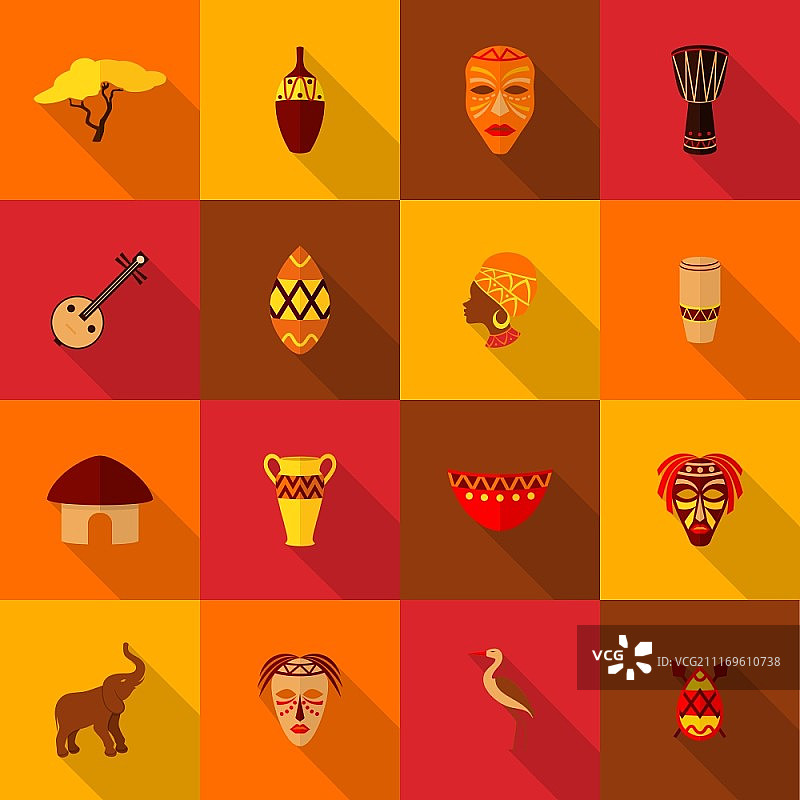 非洲丛林民族部落文化旅行图标扁平矢量插图图片素材