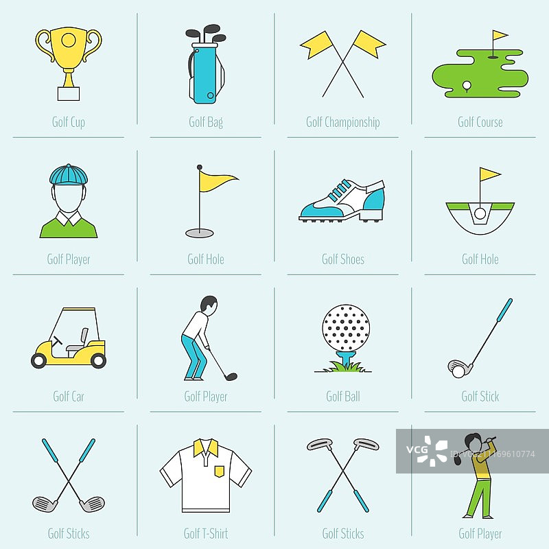 高尔夫球杯包锦标赛球场扁平线条图标矢量图图片素材