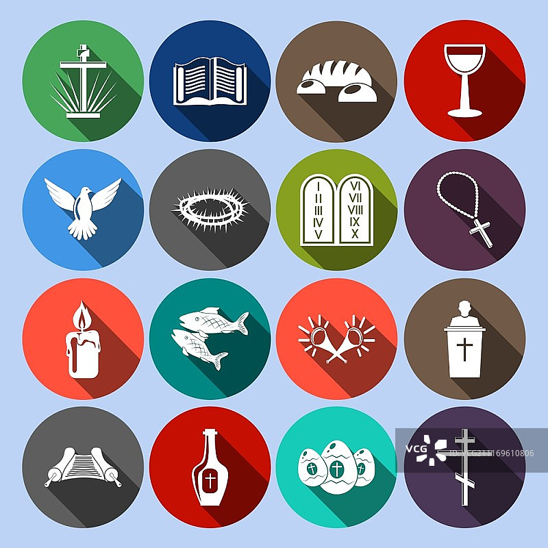 基督教传统宗教符号扁平图标集图片素材
