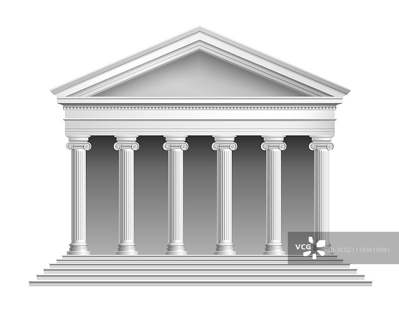 逼真的带有爱奥尼柱廊的古代寺庙矢量插画图片素材