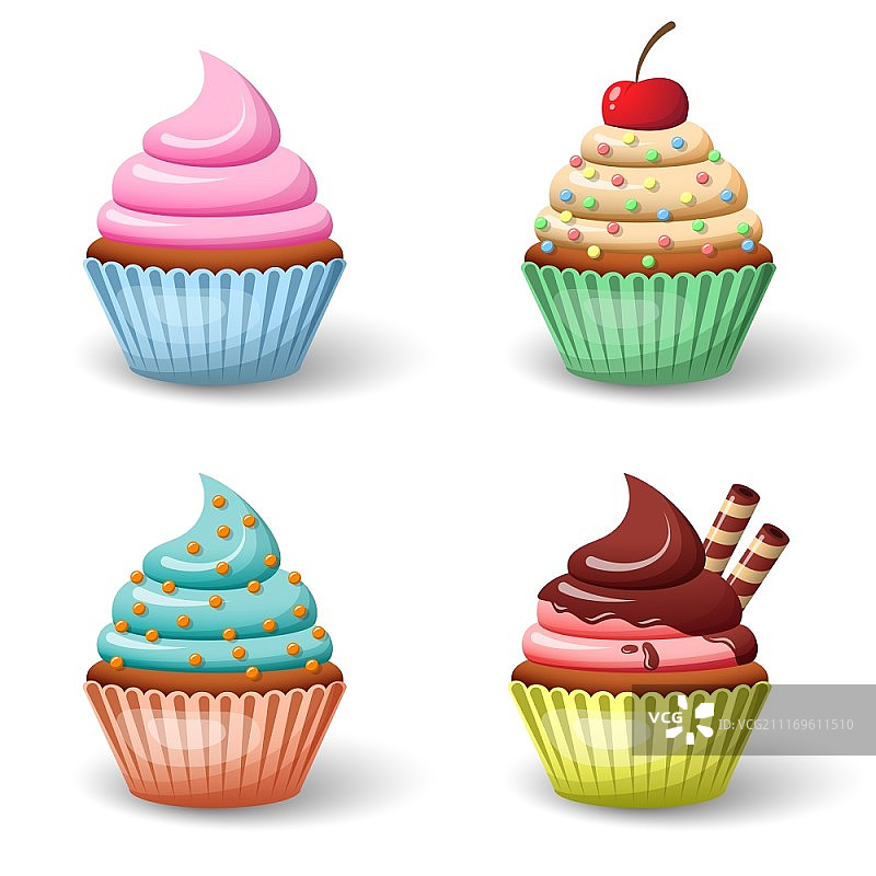 巧克力奶油纸杯蛋糕合集矢量图图片素材