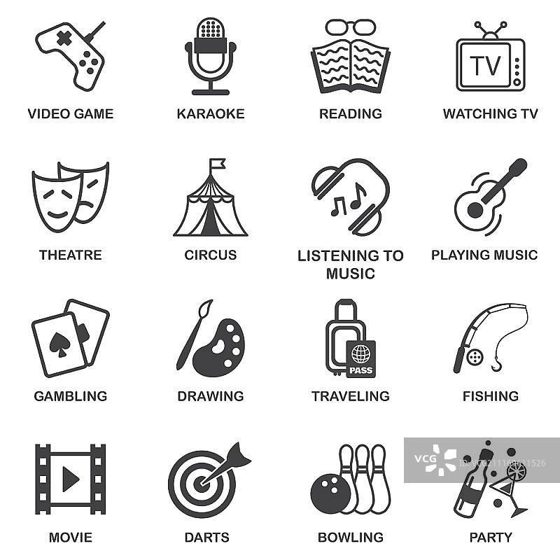 娱乐庆祝和娱乐活动黑色图标合集图片素材