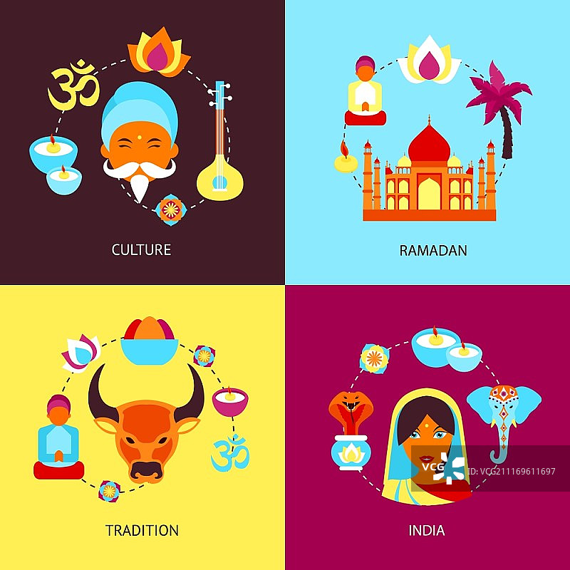印度文化斋月传统扁平化矢量素材图片素材