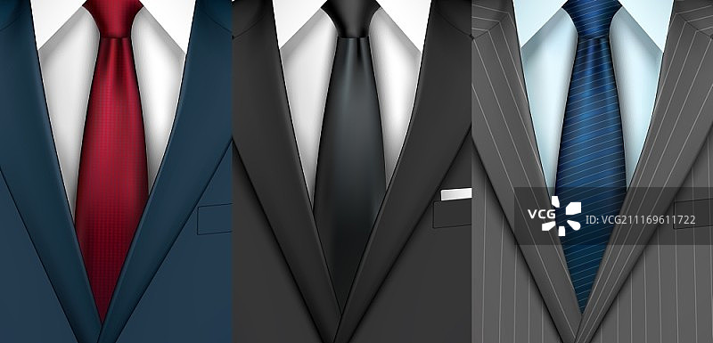 商务人士现代风格黑色西装搭配衬衫彩色领带矢量插画图片素材