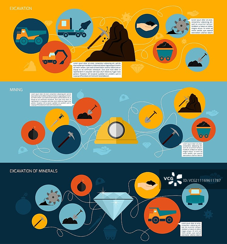 矿业和矿产挖掘设备扁平banner合集矢量素材图片素材