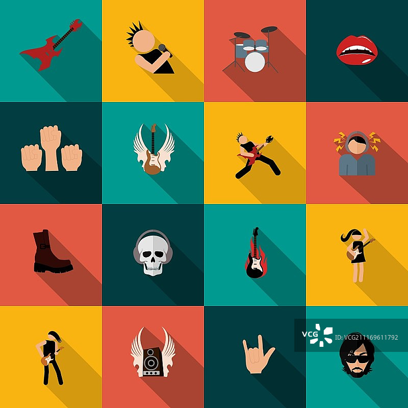 摇滚音乐节派对扁平图标矢量插画图片素材