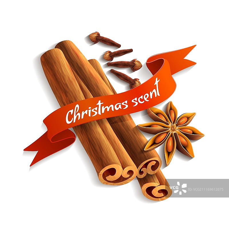 美味的圣诞香料气味丝带徽章矢量图图片素材