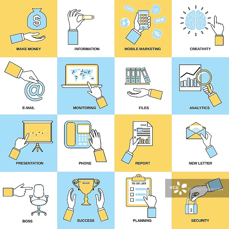 商务人士手势与赚钱信息移动营销扁平化设计图片素材