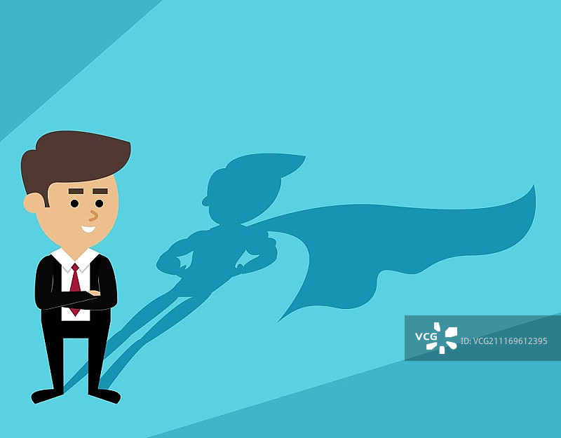 具有超人披风阴影场景的商人矢量插画图片素材