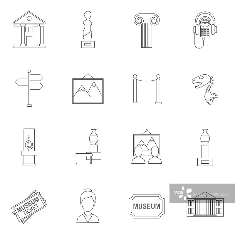 博物馆艺术展览图标轮廓矢量图图片素材