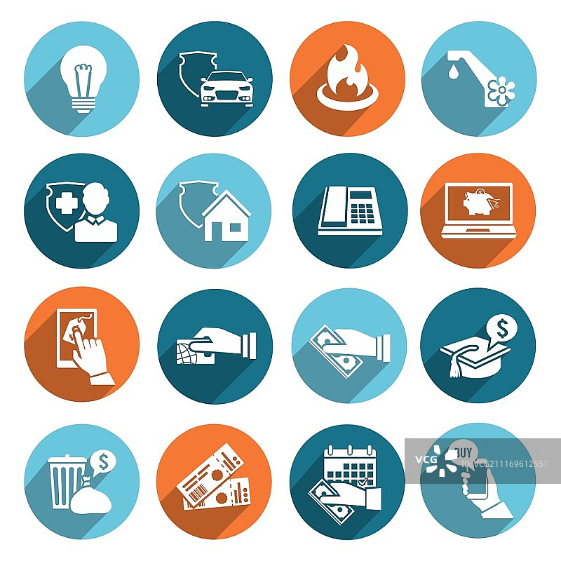 在线支付账单、发票和支票图标扁平化设计矢量图图片素材