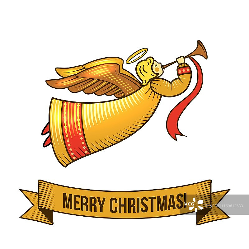 带有丝带的圣诞节新年节日装饰天使图标矢量图图片素材